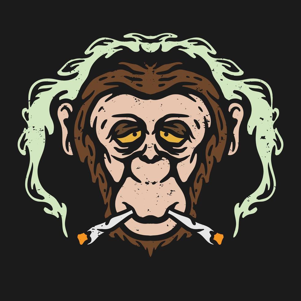 illustration vintage d'un chimpanzé fumeur avec une expression ivre vecteur