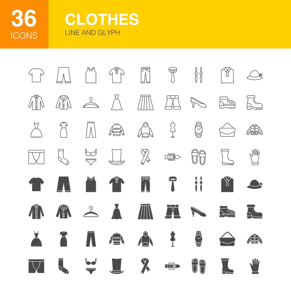 icônes de glyphe web de ligne de vêtements vecteur