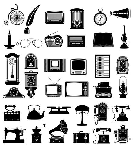 grand ensemble de beaucoup d&#39;objets rétro vieux icônes vintage stock illustration vectorielle vecteur