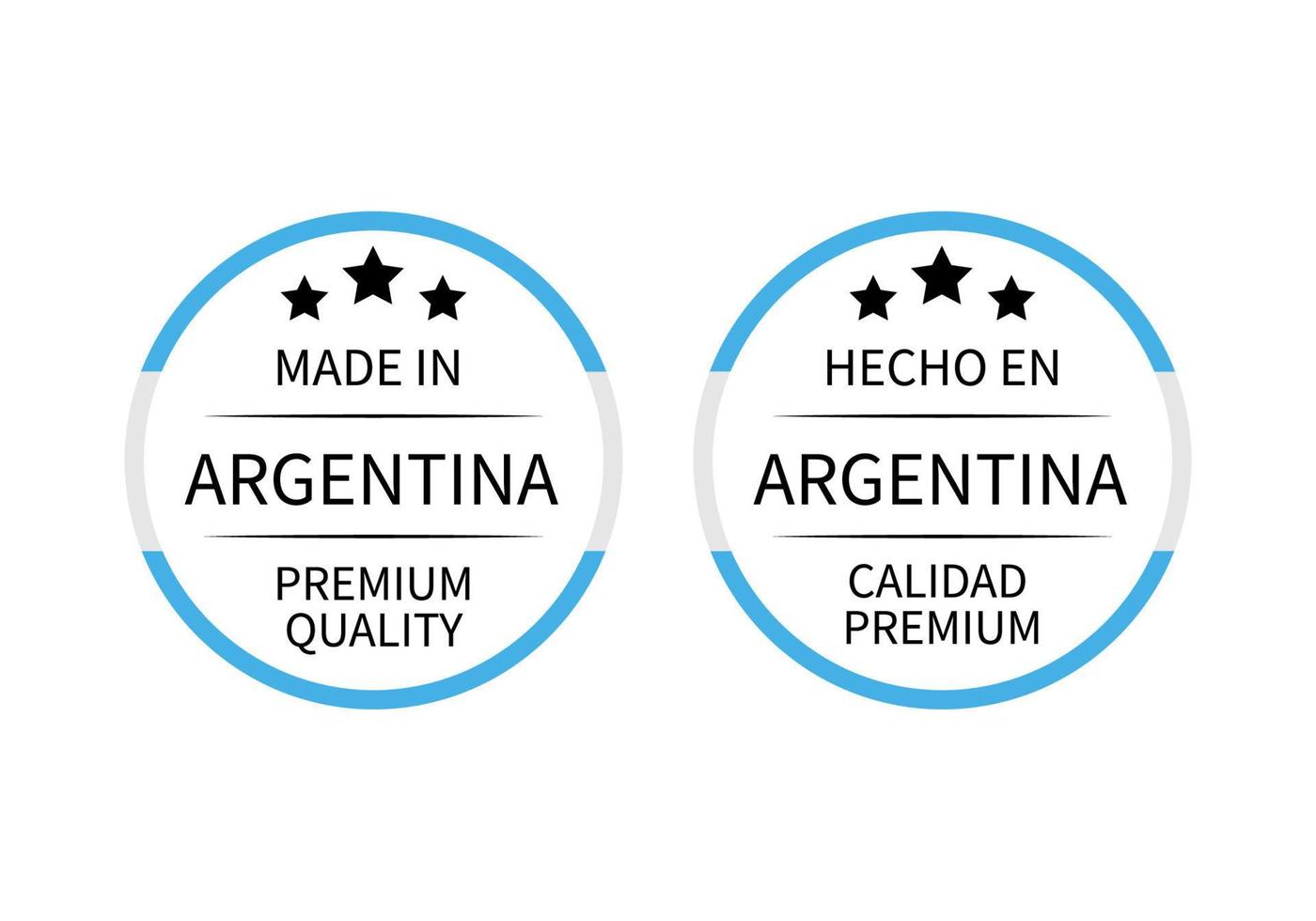 fabriqué en argentine étiquettes rondes en anglais et en espagnol. icône de vecteur de marque de qualité. parfait pour la conception de logo, les étiquettes, les badges, les autocollants, l'emblème, l'emballage du produit