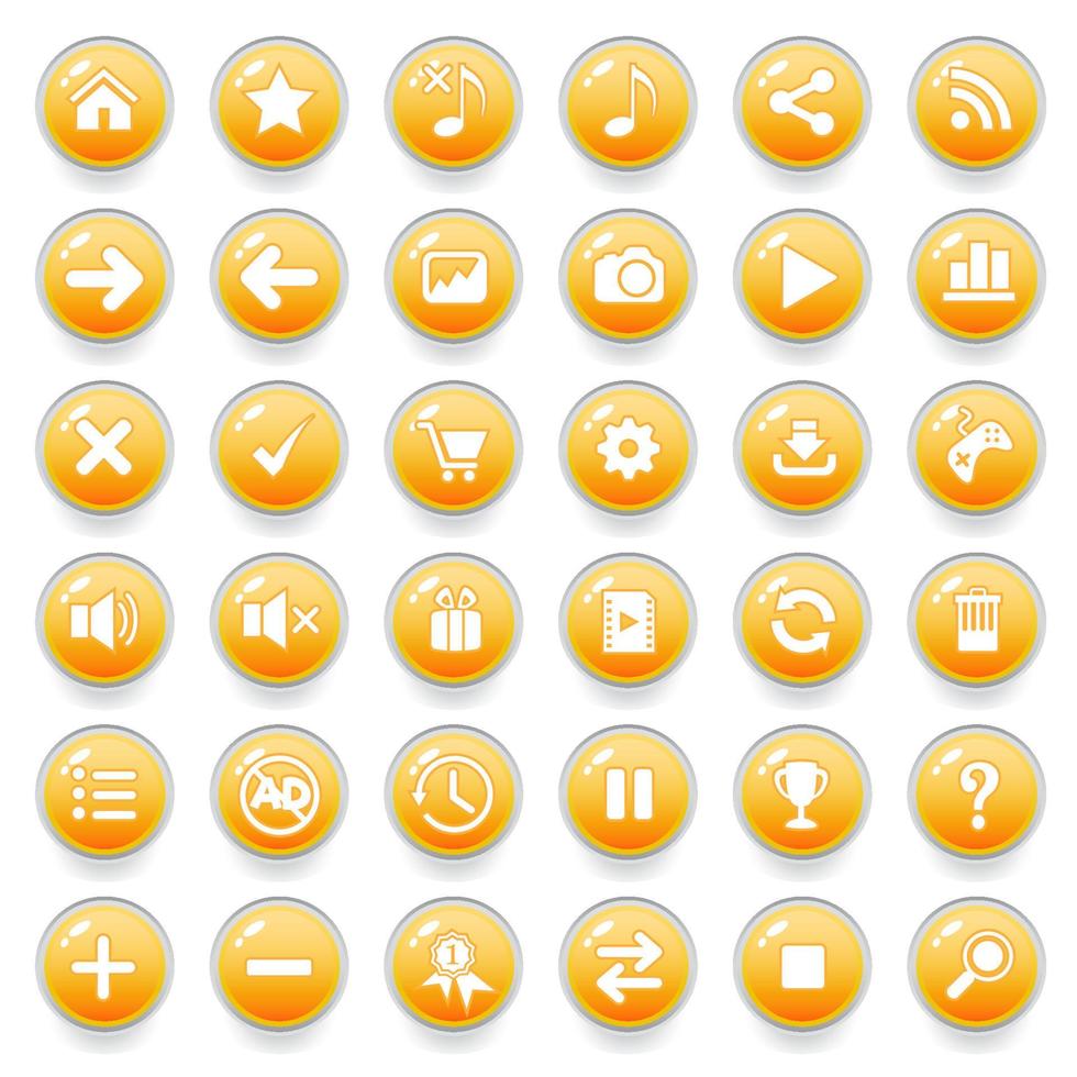 les icônes des boutons de l'interface graphique sont définies pour les interfaces de jeu de couleur jaune. vecteur