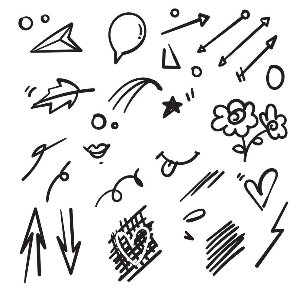 flèches, rubans et autres éléments abstraits dessinés à la main dans un style dessiné à la main pour le vecteur de conception de concept