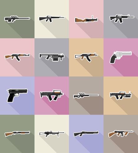 armes à feu armes modernes icônes plats vector illustration