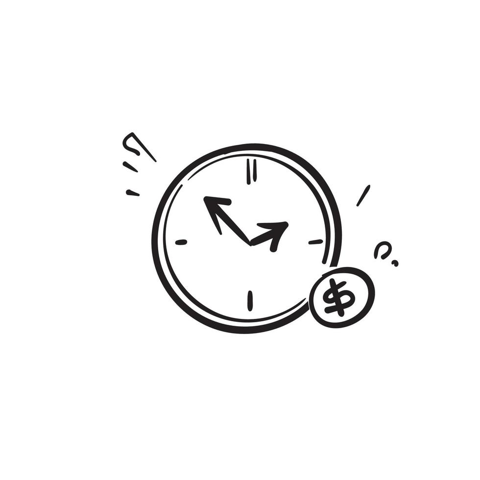 concept de temps et d'argent doodle dessinés à la main pour le temps est un vecteur d'illustration d'argent isolé