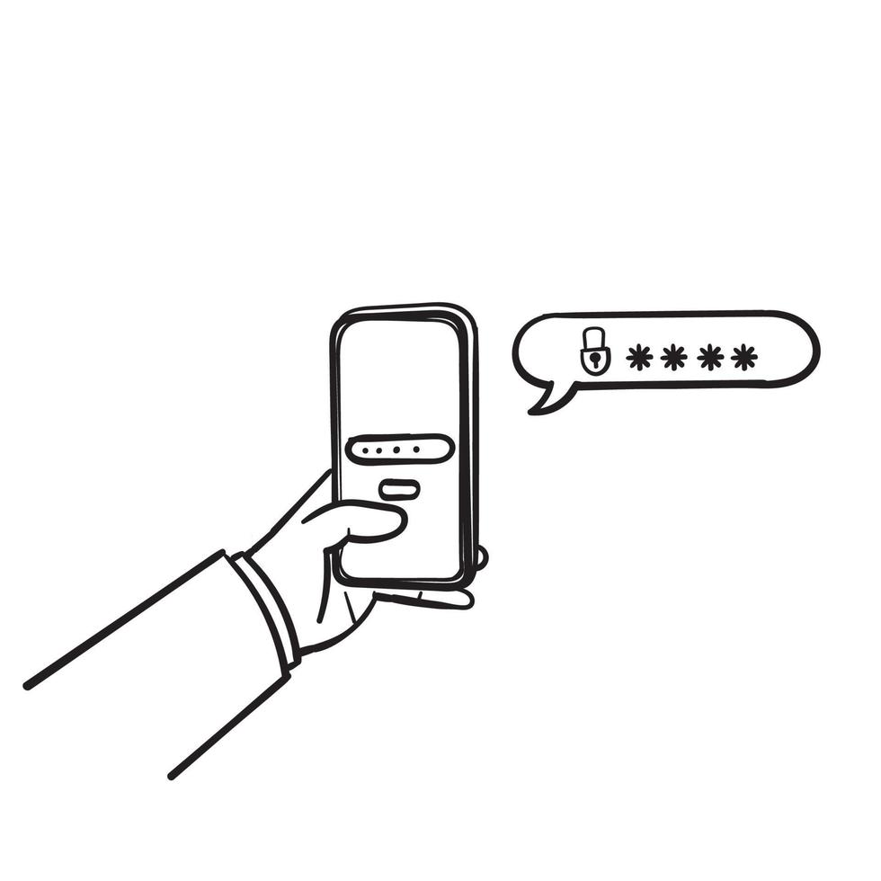dessinés à la main doodle téléphone mobile protégé par mot de passe icône illustration vecteur