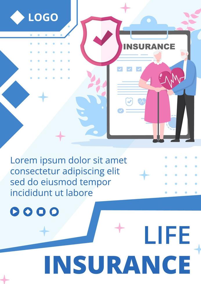 modèle de flyer d'assurance-vie illustration de conception plate modifiable de fond carré adapté aux médias sociaux, aux cartes de voeux ou aux publicités sur Internet vecteur