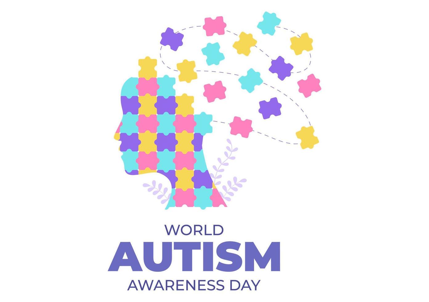 journée mondiale de sensibilisation à l'autisme avec des pièces de main et de puzzle adaptées aux cartes de voeux, aux affiches et aux bannières dans des illustrations de conception à plat vecteur