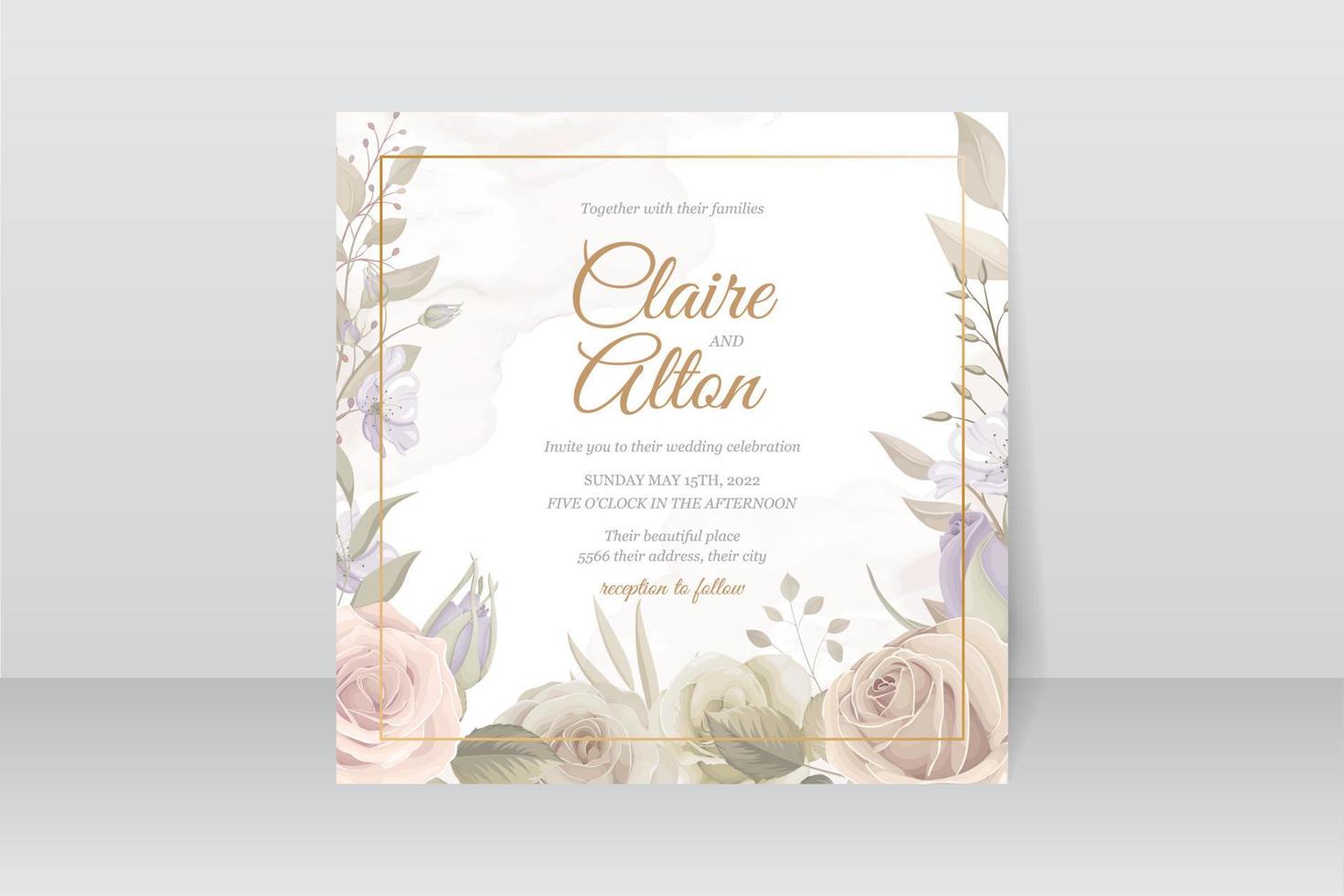 modèle d'invitation de mariage avec décoration florale et feuilles vecteur