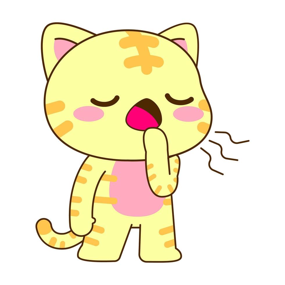 illustration vectorielle de petit chat mignon, pose de bâillement, pose ennuyeuse vecteur