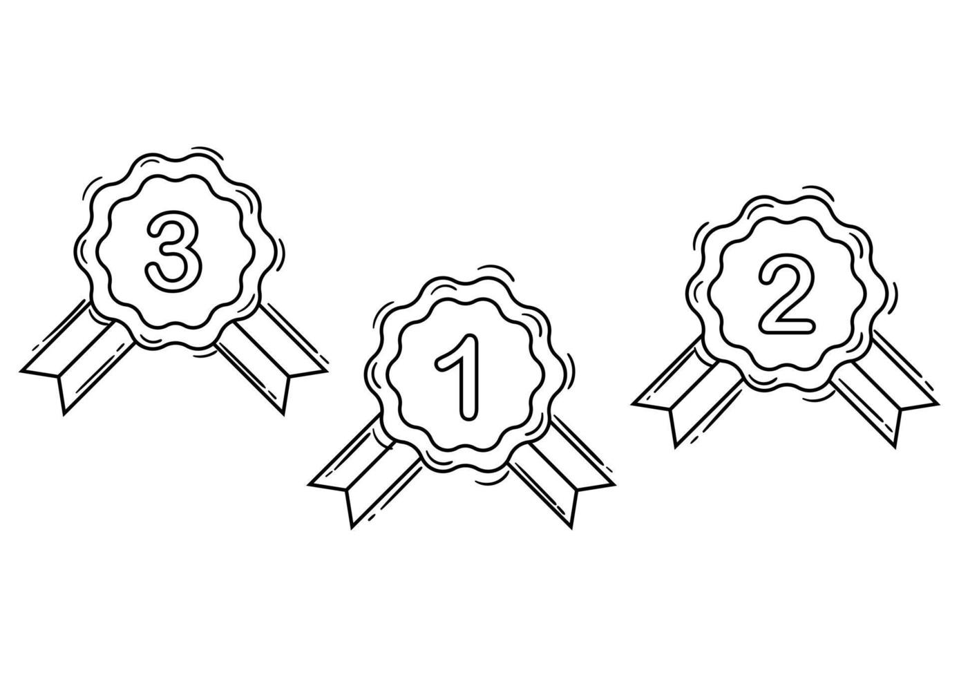 Dessin à la main des médailles des 1ère, 2e et 3e places vecteur