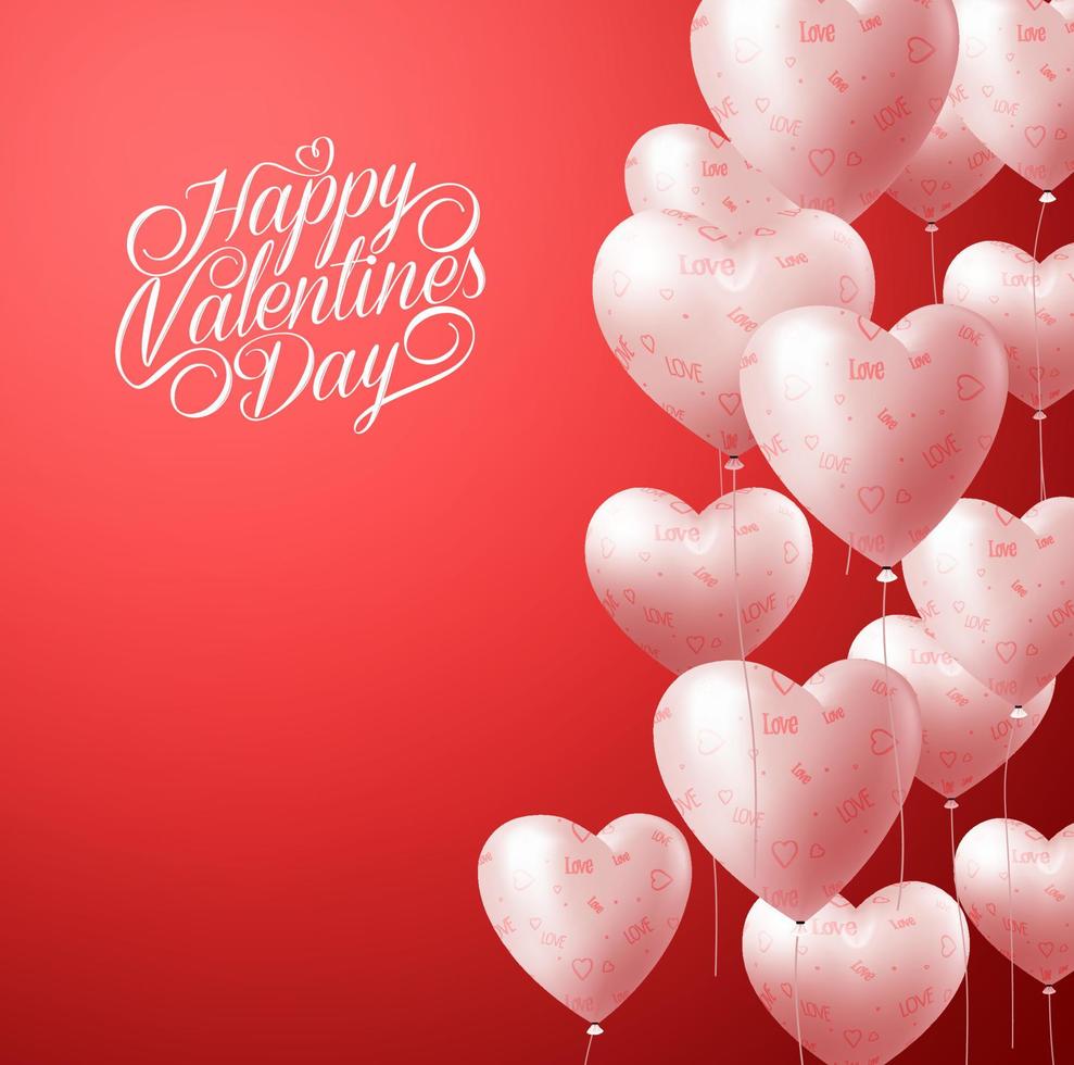 Ballons coeur réalistes 3d volant sur fond rouge pour fond de Saint-Valentin avec salutations et espace pour le message. illustration vectorielle vecteur