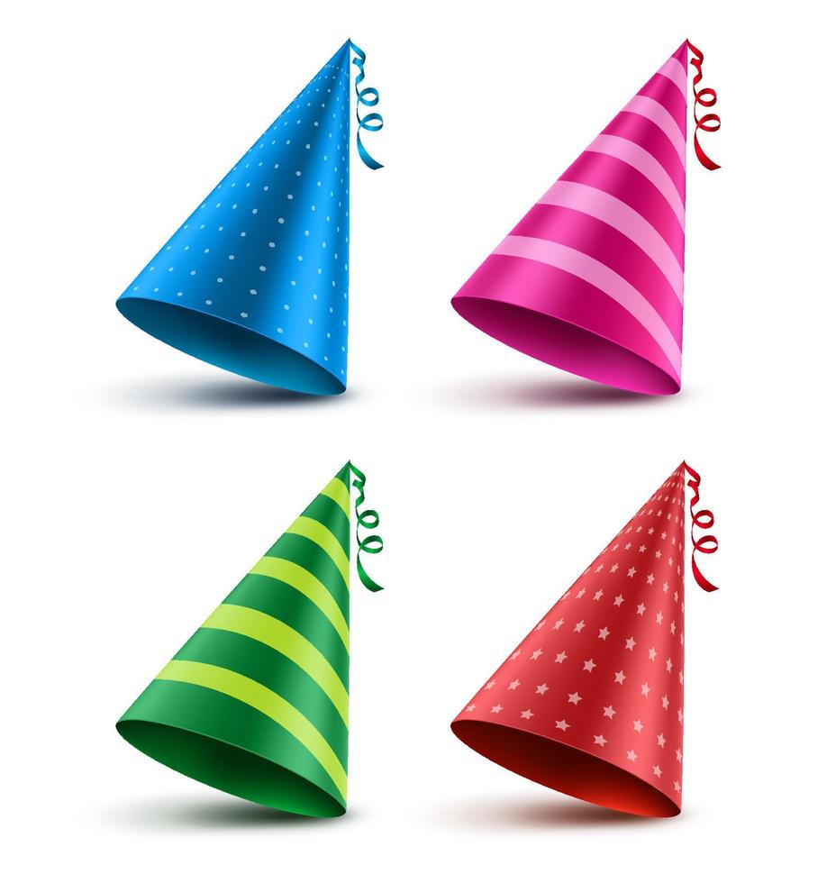 vecteur de chapeau d'anniversaire serti de motifs colorés comme éléments et décorations pour la fête et les célébrations isolés sur fond blanc. illustration vectorielle.