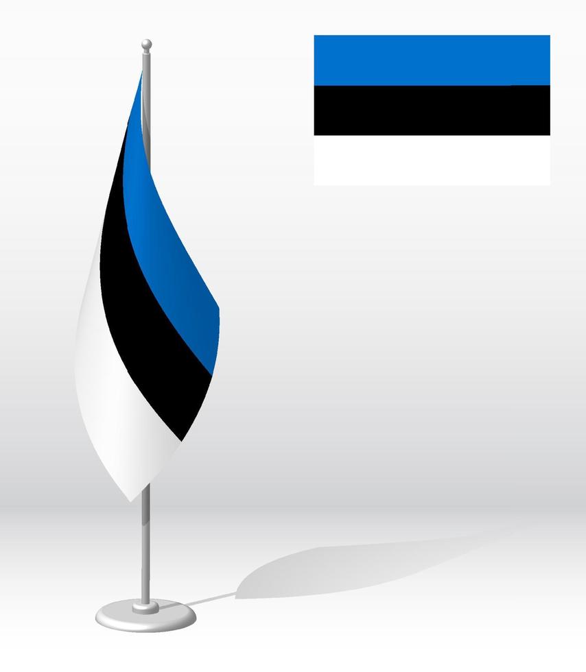 drapeau estonien sur mât pour l'enregistrement d'un événement solennel, rencontre avec des invités étrangers. jour de l'indépendance nationale de l'estonie. vecteur 3d réaliste sur blanc
