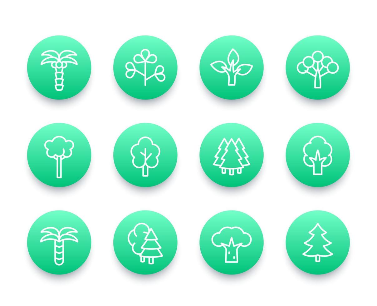 pack d'icônes de ligne d'arbres vecteur