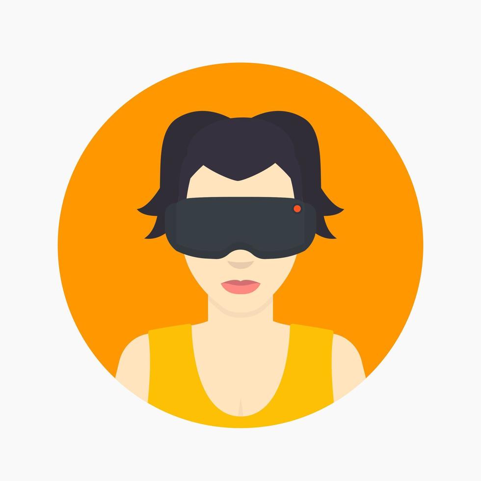 casque vr, fille de dessin animé en icône plate de lunettes de réalité virtuelle isolée sur blanc vecteur