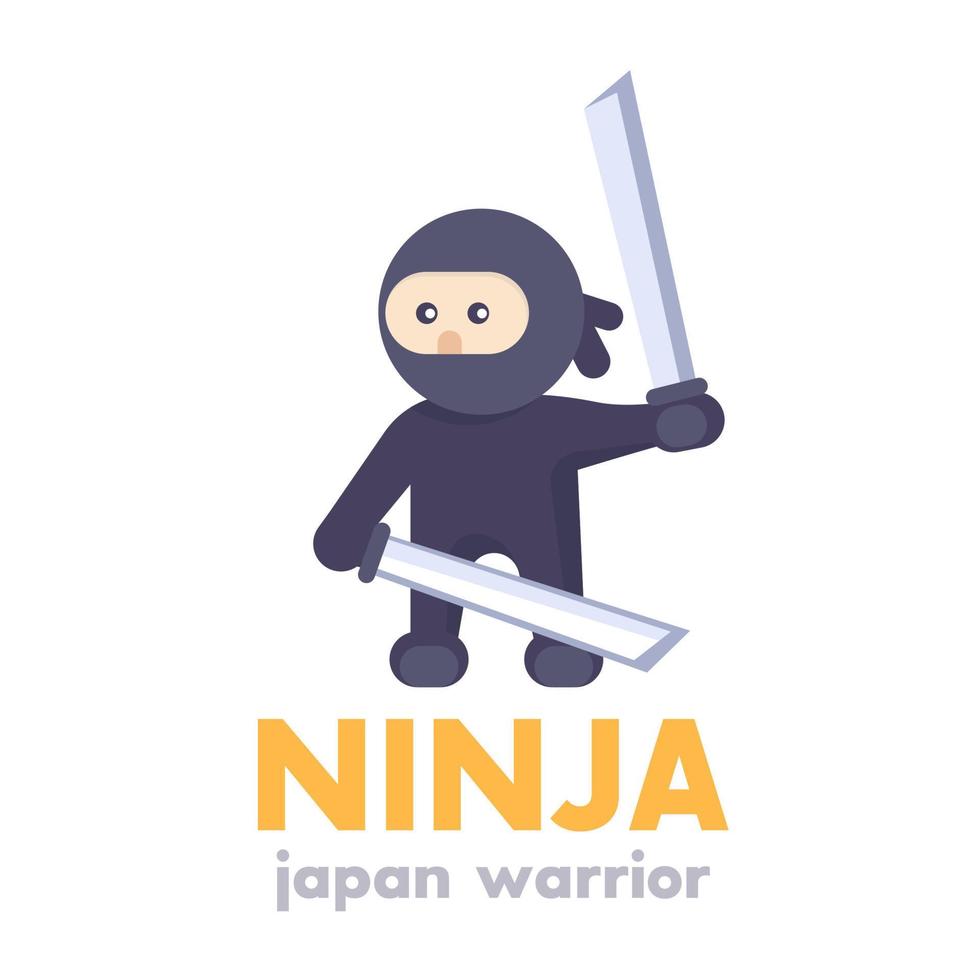 ninja tenant des épées dans les mains dans un style plat sur blanc vecteur
