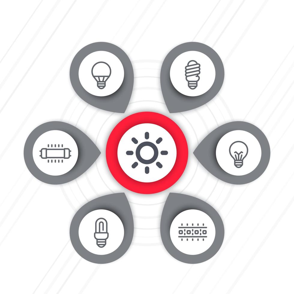 éclairage, icônes d'ampoules, éléments d'infographie vecteur