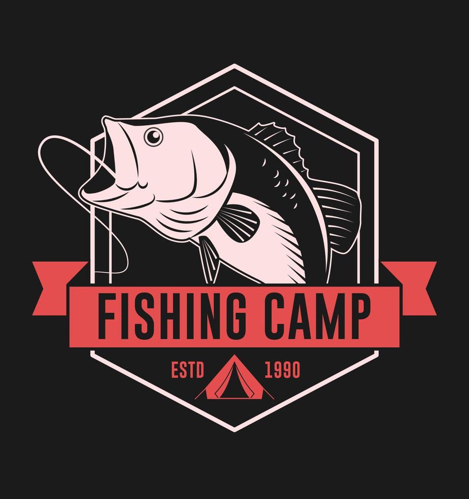 insigne de camp de pêche avec illustration de poisson bar vecteur