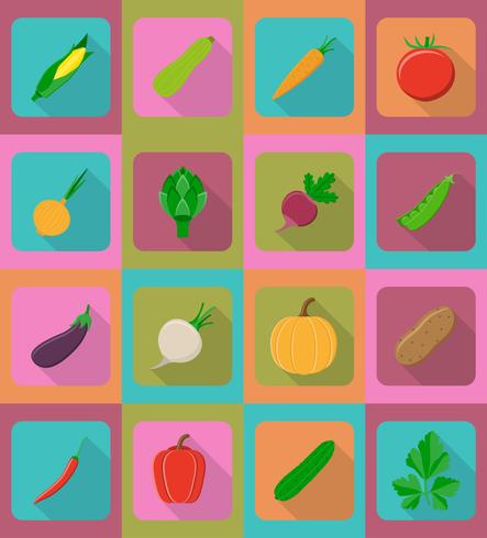 Légumes icônes plats avec l&#39;illustration vectorielle ombre vecteur