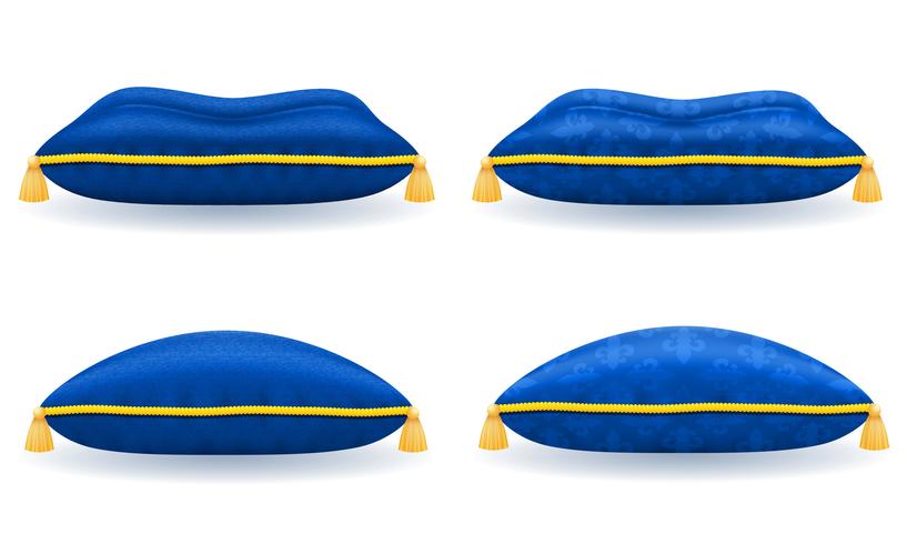 oreiller de velours satin bleu avec illustration vectorielle de corde et glands or vecteur