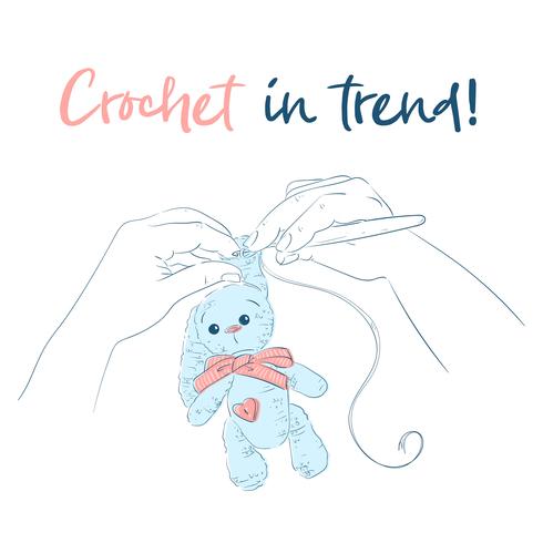 Mains avec un crochet lapin. Fait main. Illustration vectorielle vecteur