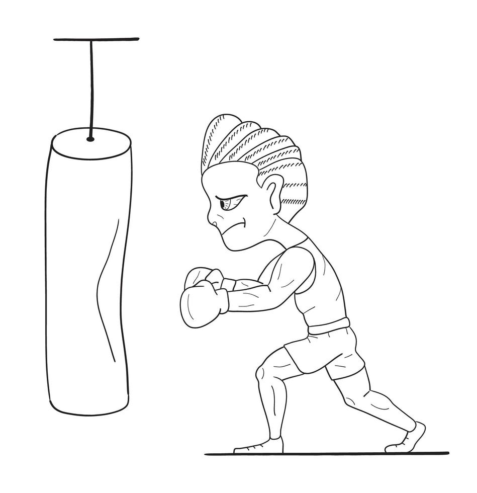 vecteur de concept de boxeur musculaire dans le dessin au trait, style de croquis. l'athlète s'entraîne dans la salle de gym
