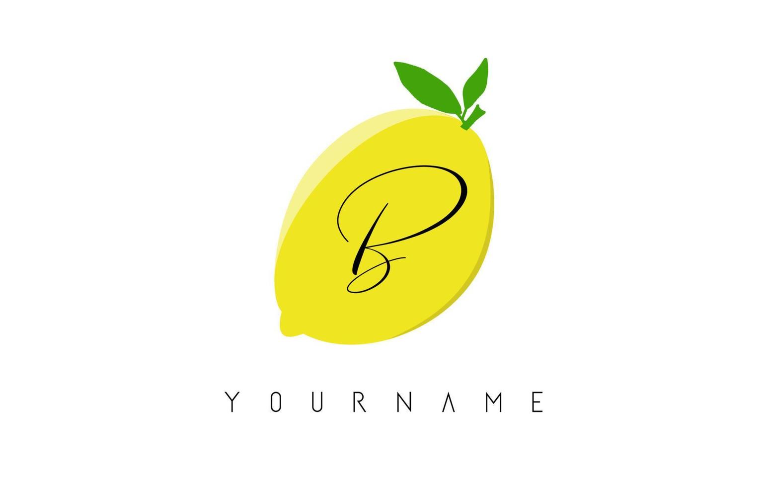 création de logo de lettre b manuscrite avec fond de citron. vecteur