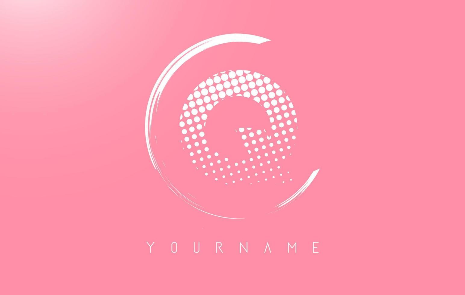 création de logo de lettre q blanche avec des points blancs et un cadre de cercle blanc sur fond rose. vecteur