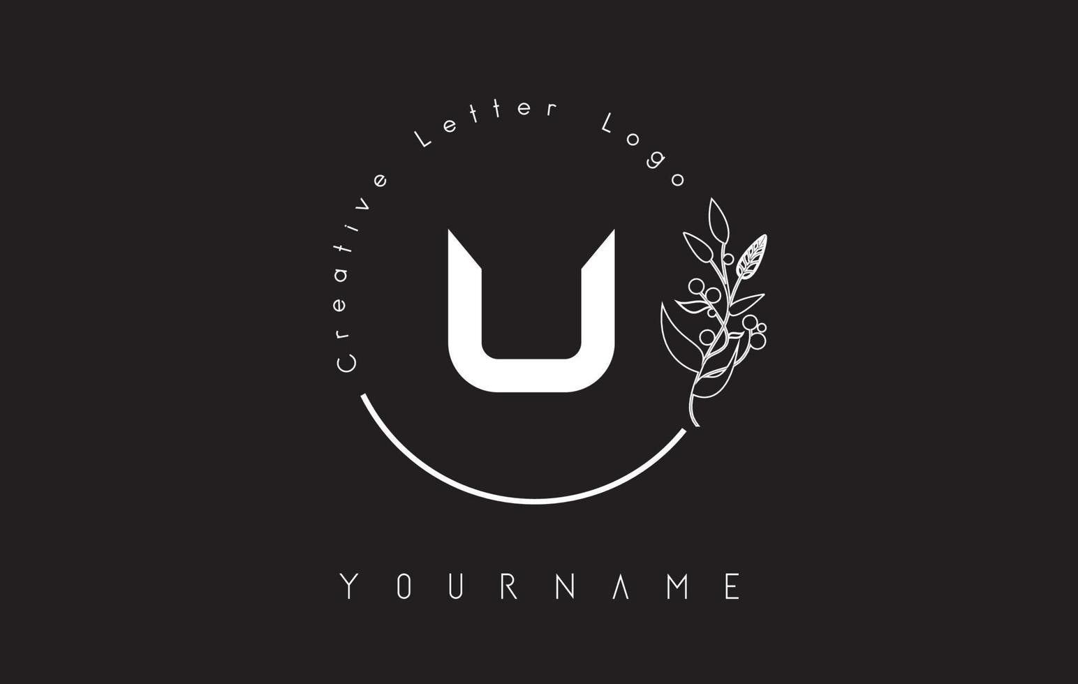 logo créatif de la lettre initiale u avec l'élément et la feuille de fleur dessinés à la main de cercle de lettrage. vecteur