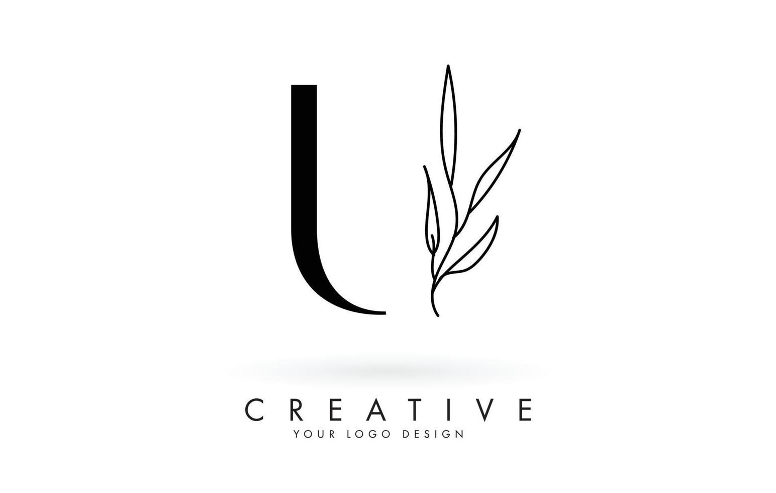 création de logo de lettre u avec des feuilles élégantes et minces illustration vectorielle. vecteur