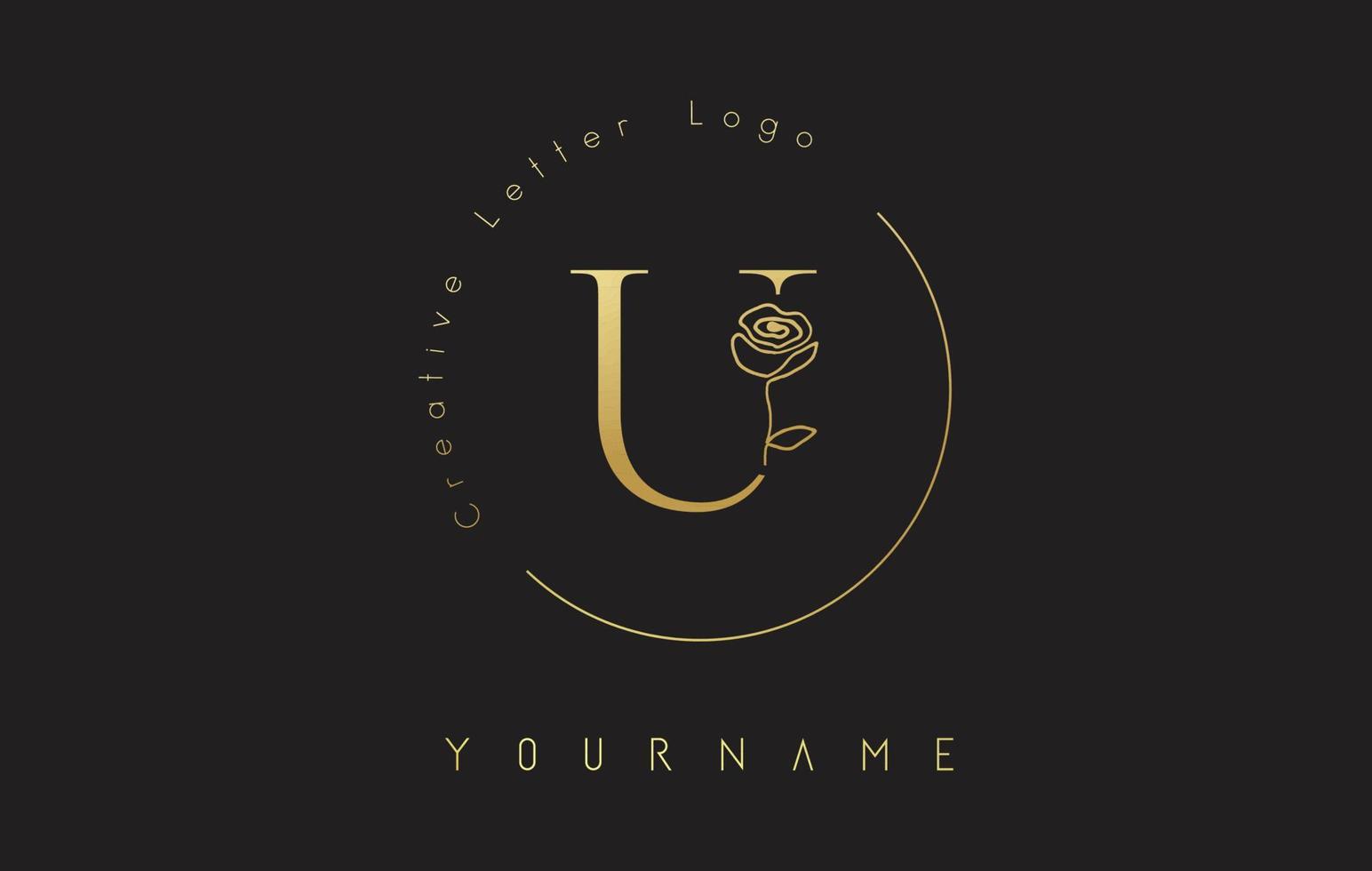 logo créatif de la lettre initiale u avec cercle de lettrage et rose dessinée à la main. élément floral et élégante lettre u. vecteur