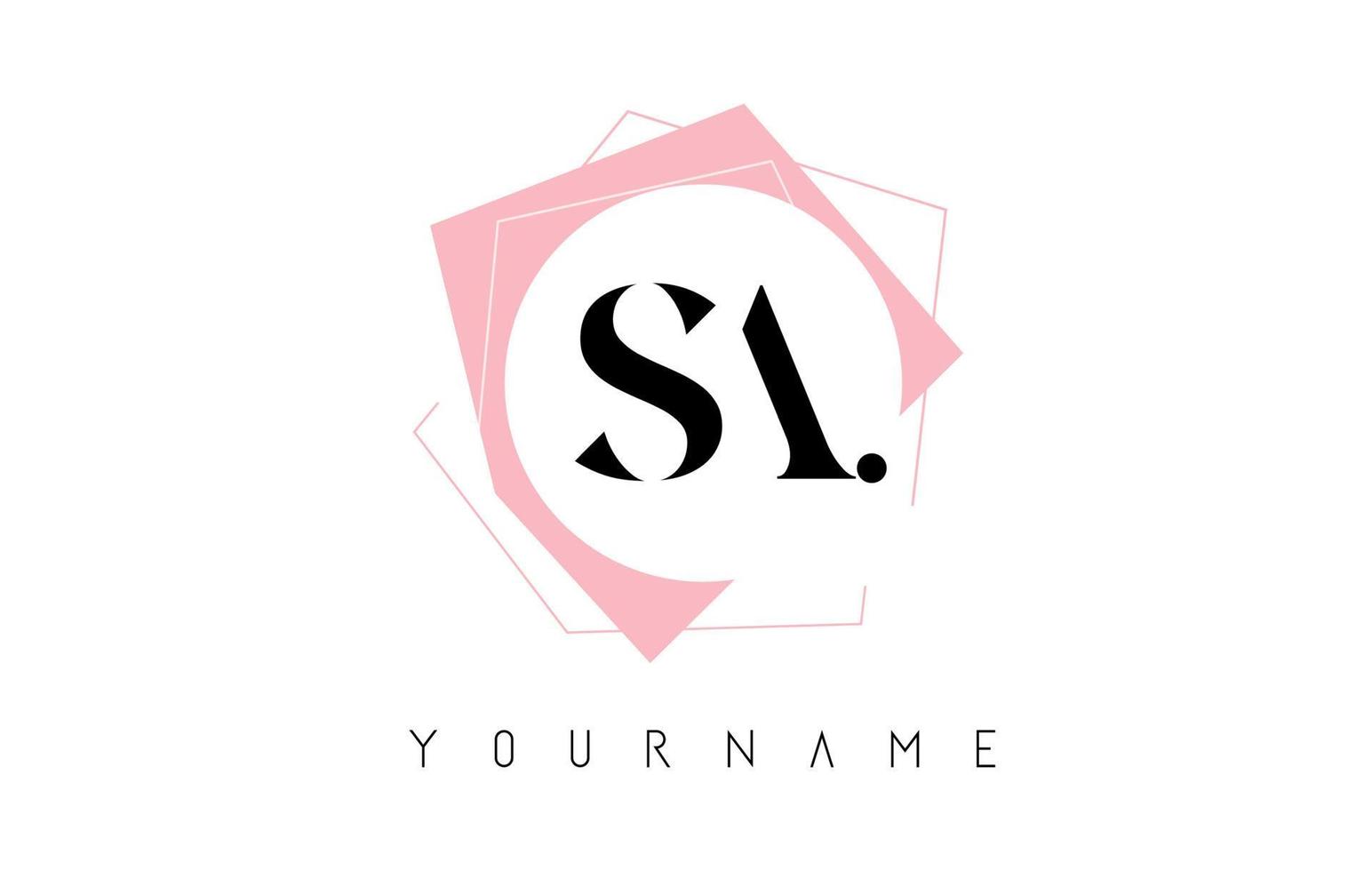 lettres géométriques sa sa avec un logo de couleur rose pastel avec des formes circulaires et rectangulaires. vecteur