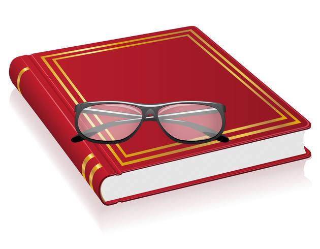 livre rouge et lunettes vector illustration