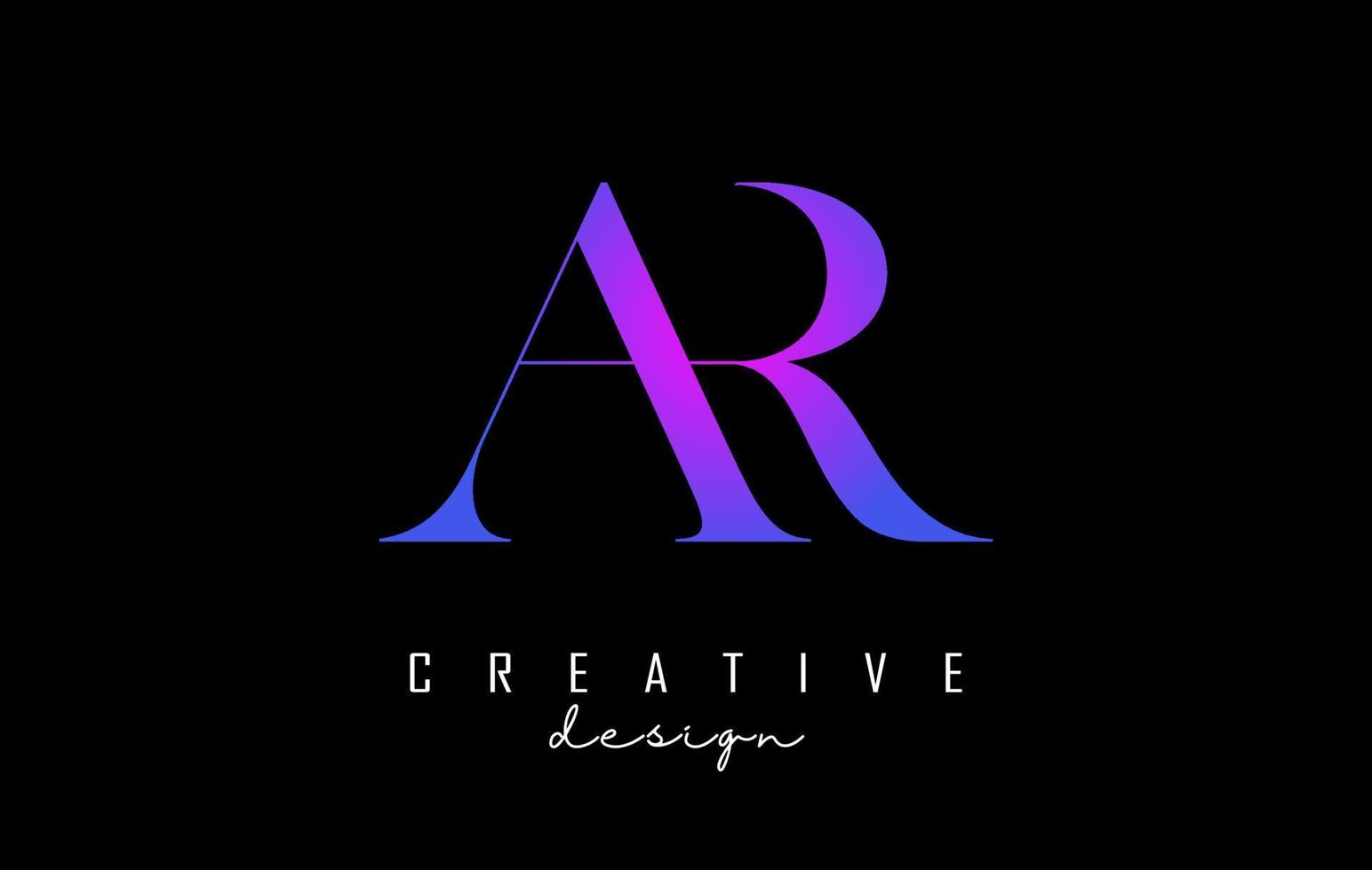 lettres ar ar colorées roses et bleues conçoivent le concept de logotype de logo avec la police serif et l'illustration vectorielle de style élégant. vecteur