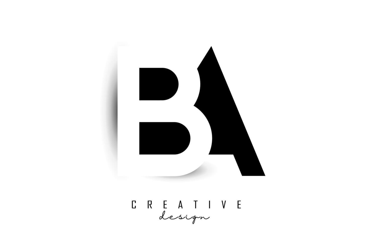 lettres ba logo avec un design d'espace négatif noir et blanc. lettres b et a avec typographie géométrique. vecteur