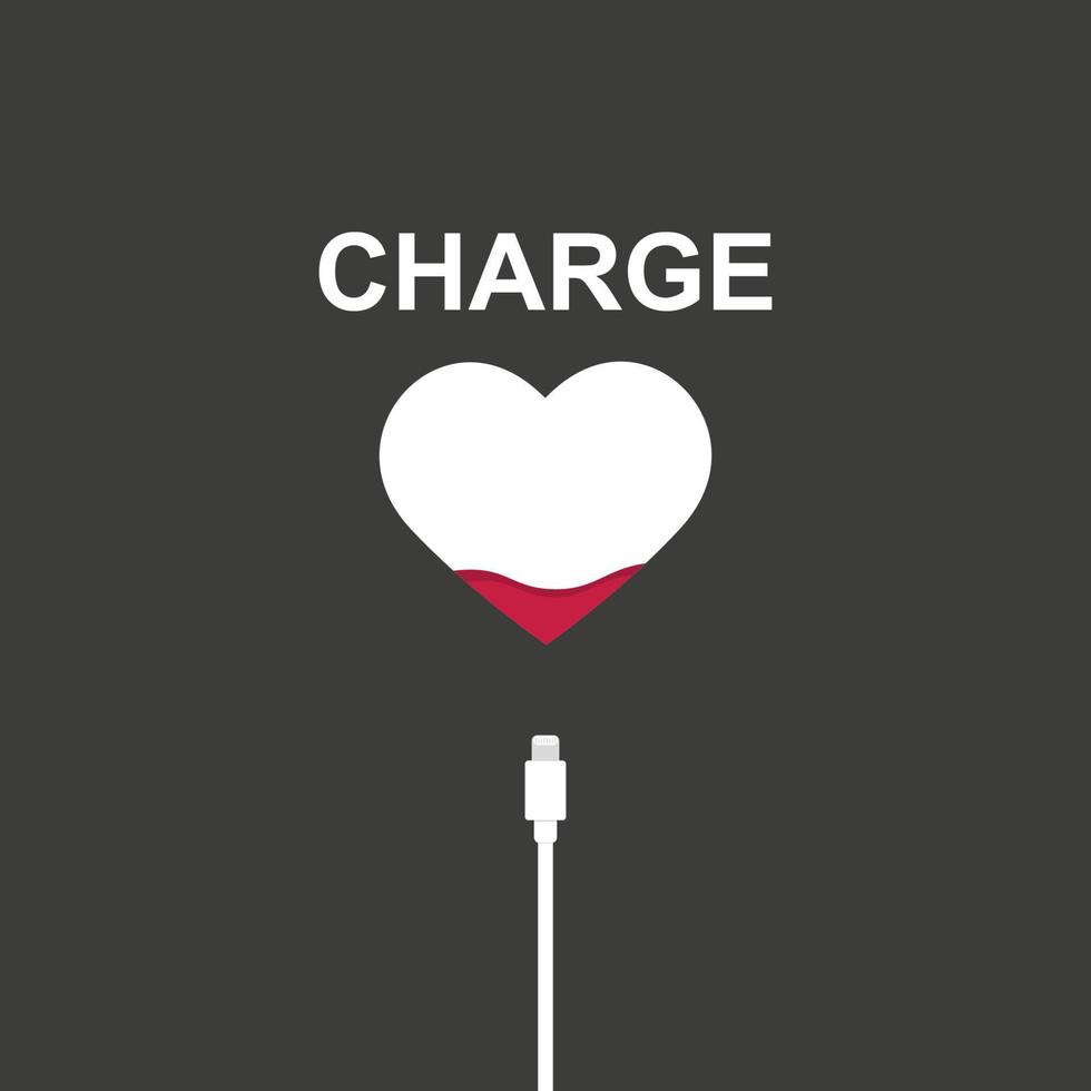 le cœur a besoin d'être rechargé. coeur et câble de charge. illustration vectorielle au design plat vecteur