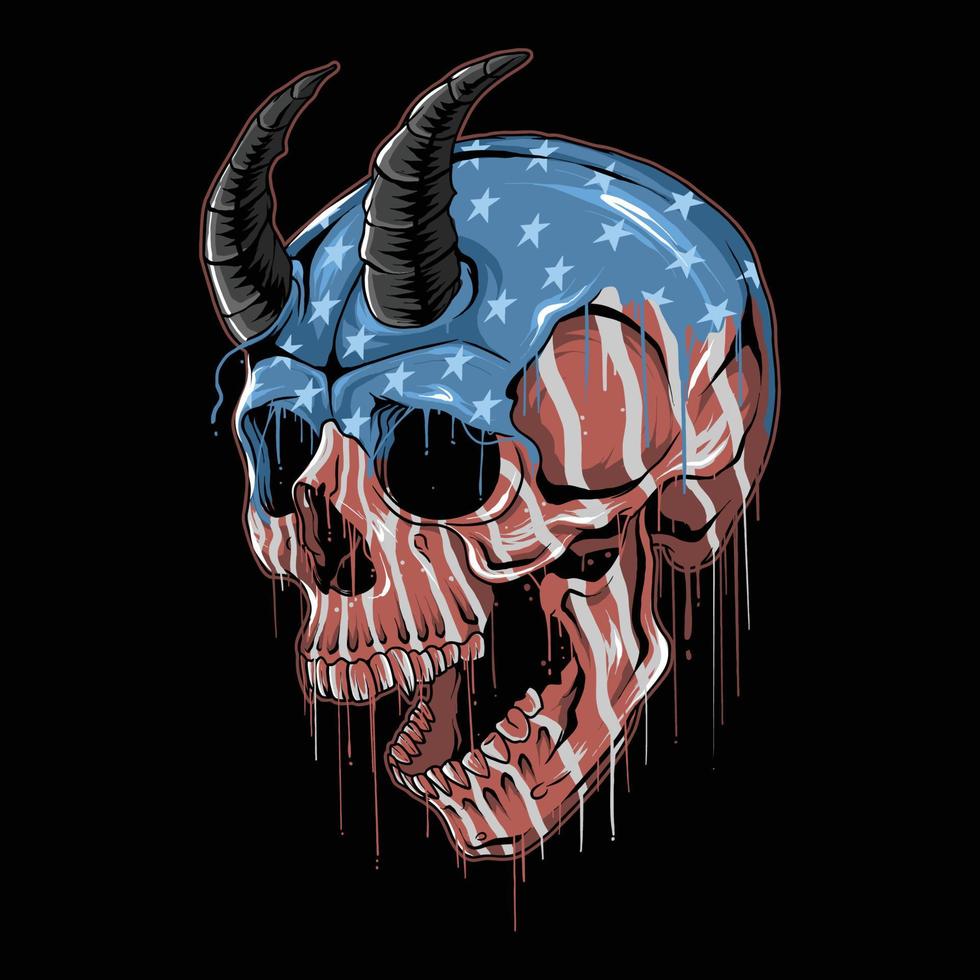 crâne avec la couleur du drapeau américain fondu des états-unis vecteur