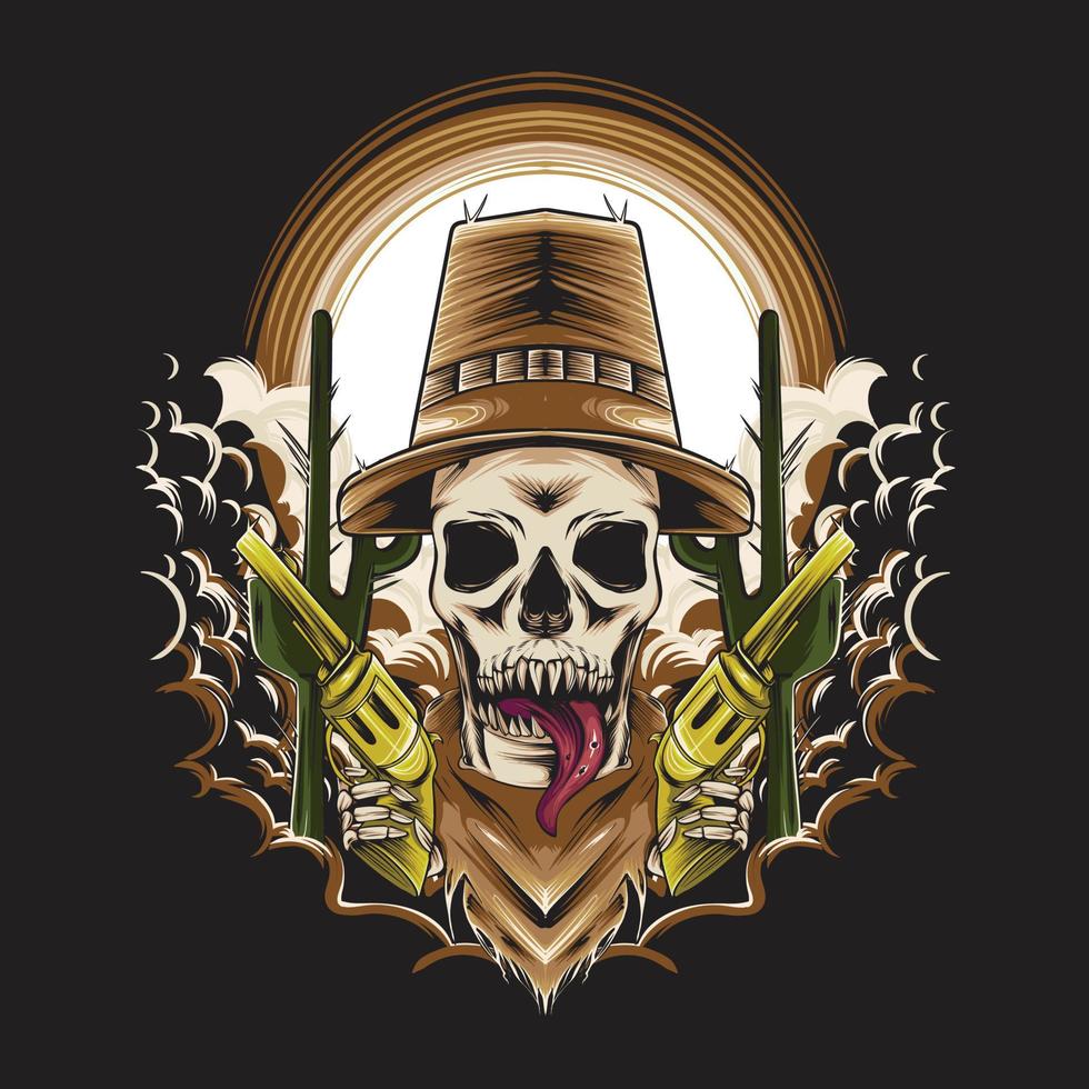 illustration de crâne de cowboy avec pistolet pour la conception et l'impression de t-shirts vecteur