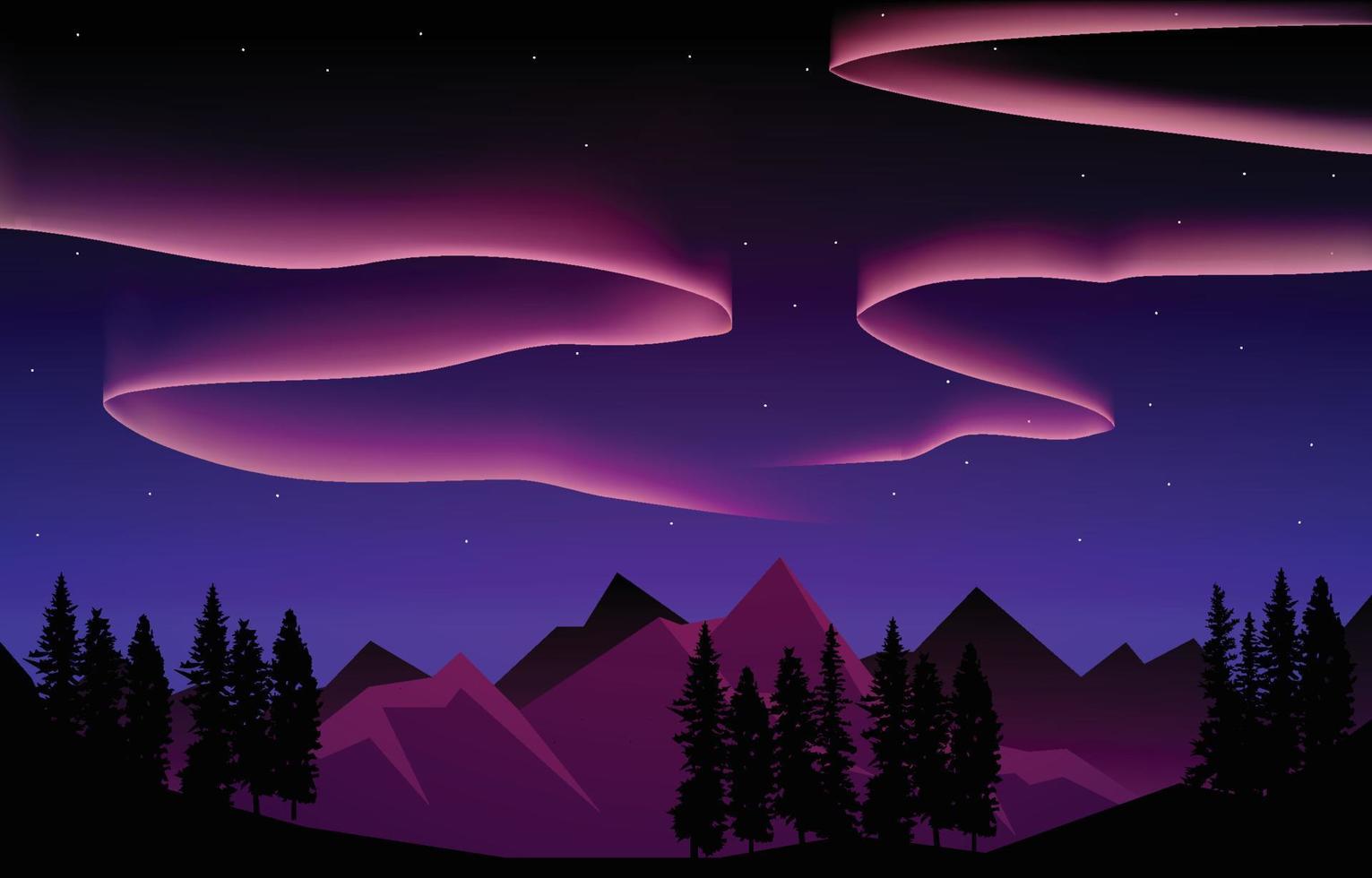 aurore boréale colorée ciel lumière pin montagne aventure illustration de paysage polaire vecteur