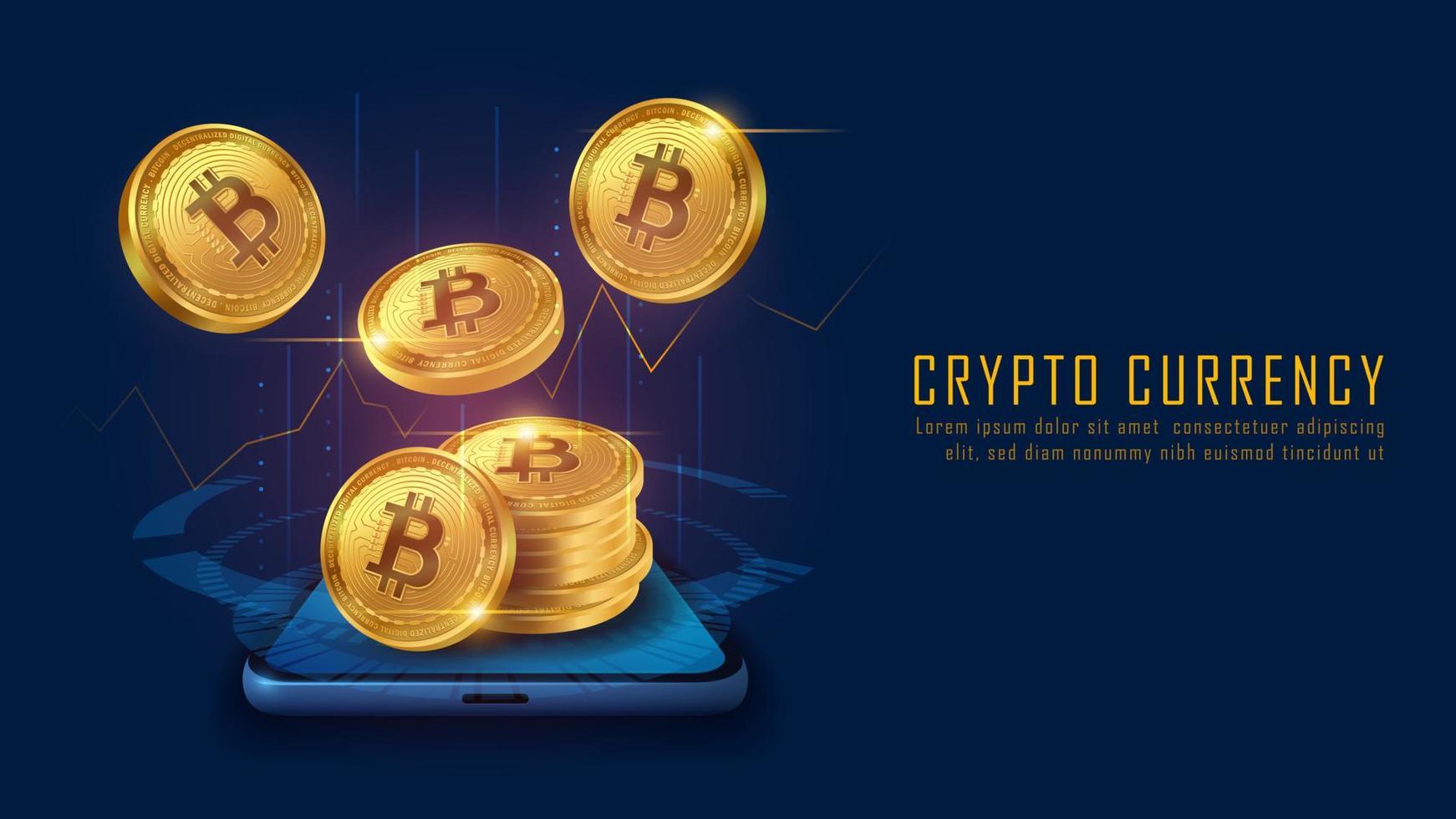 crypto-monnaie bitcoin avec pile de pièces vecteur