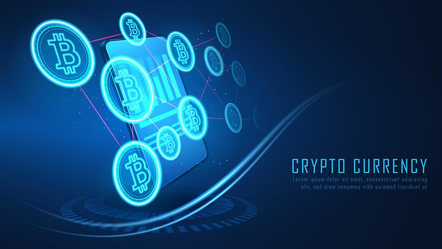 la connexion de crypto-monnaie bitcoin sort du smartphone vecteur
