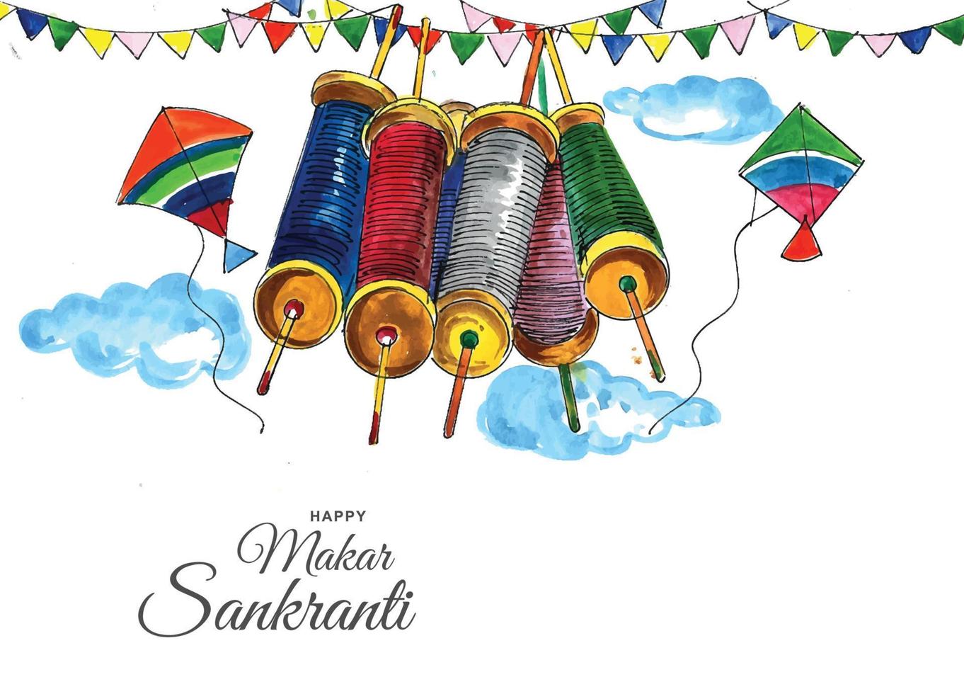 joyeux makar sankranti célébration fond de carte de cerfs-volants colorés vecteur