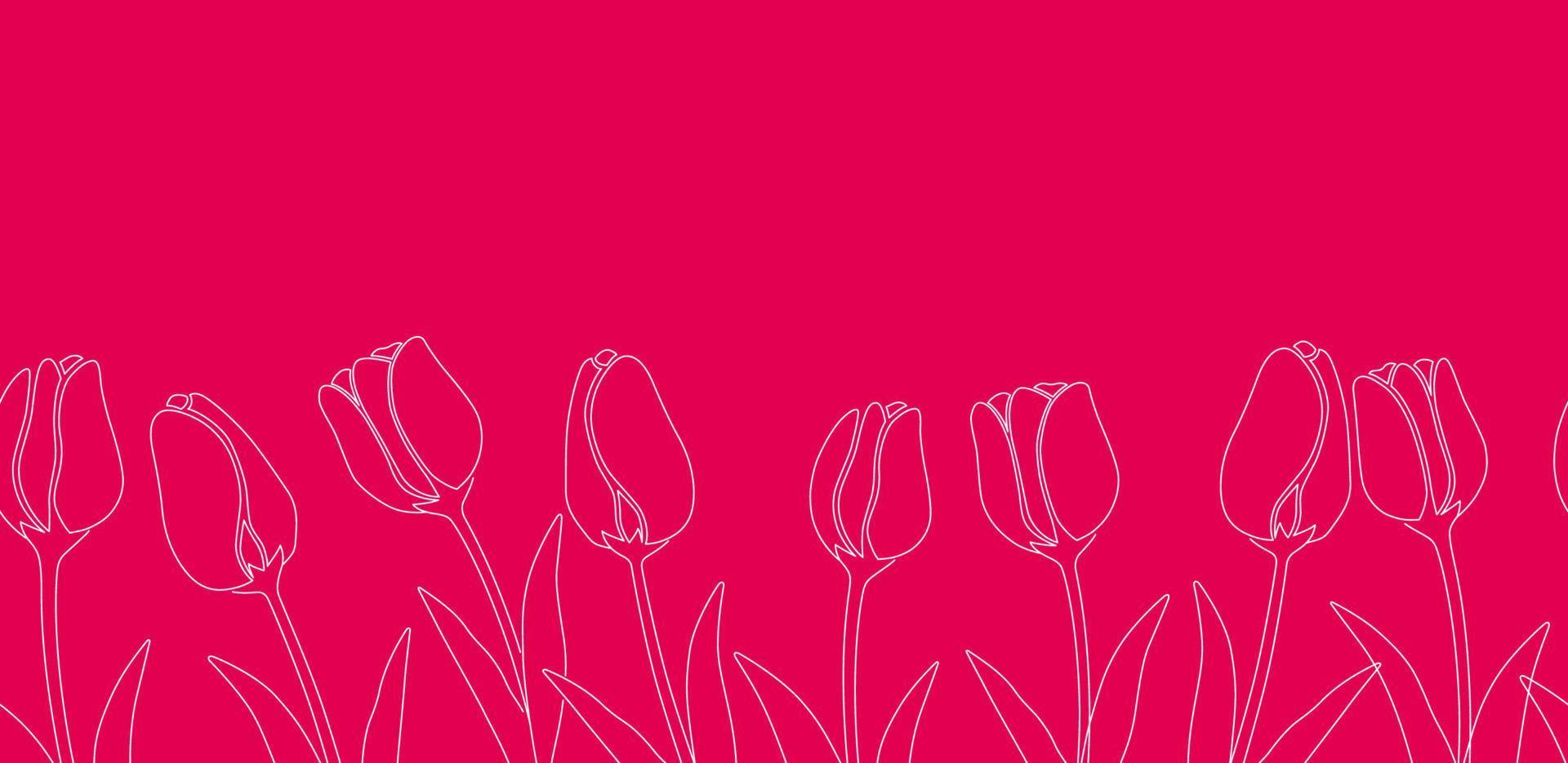 illustration de fond de printemps sans couture avec des dessins au trait de tulipe et un espace de texte. répétable horizontalement. vecteur