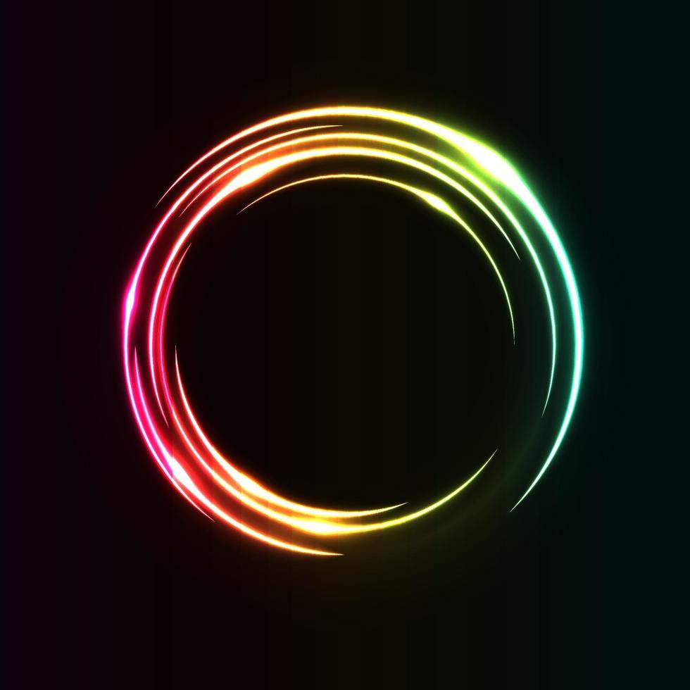 cercle abstrait effet de lumière arc-en-ciel sur le vecteur de cadre d'anneau illuminé