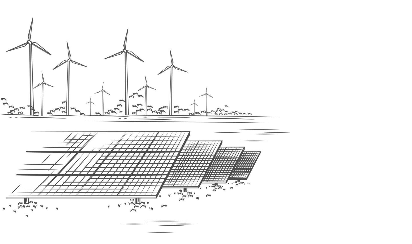 des panneaux solaires et des éoliennes ou des sources d'énergie alternatives. approvisionnement énergétique écologique durable. conception d'illustration vectorielle. vecteur