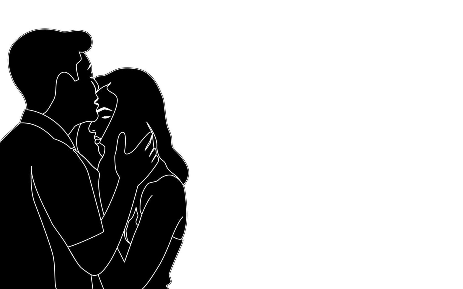 garçon embrassant sur le front des filles, belle illustration vectorielle de silhouette de personnage de couple d'adolescents. vecteur