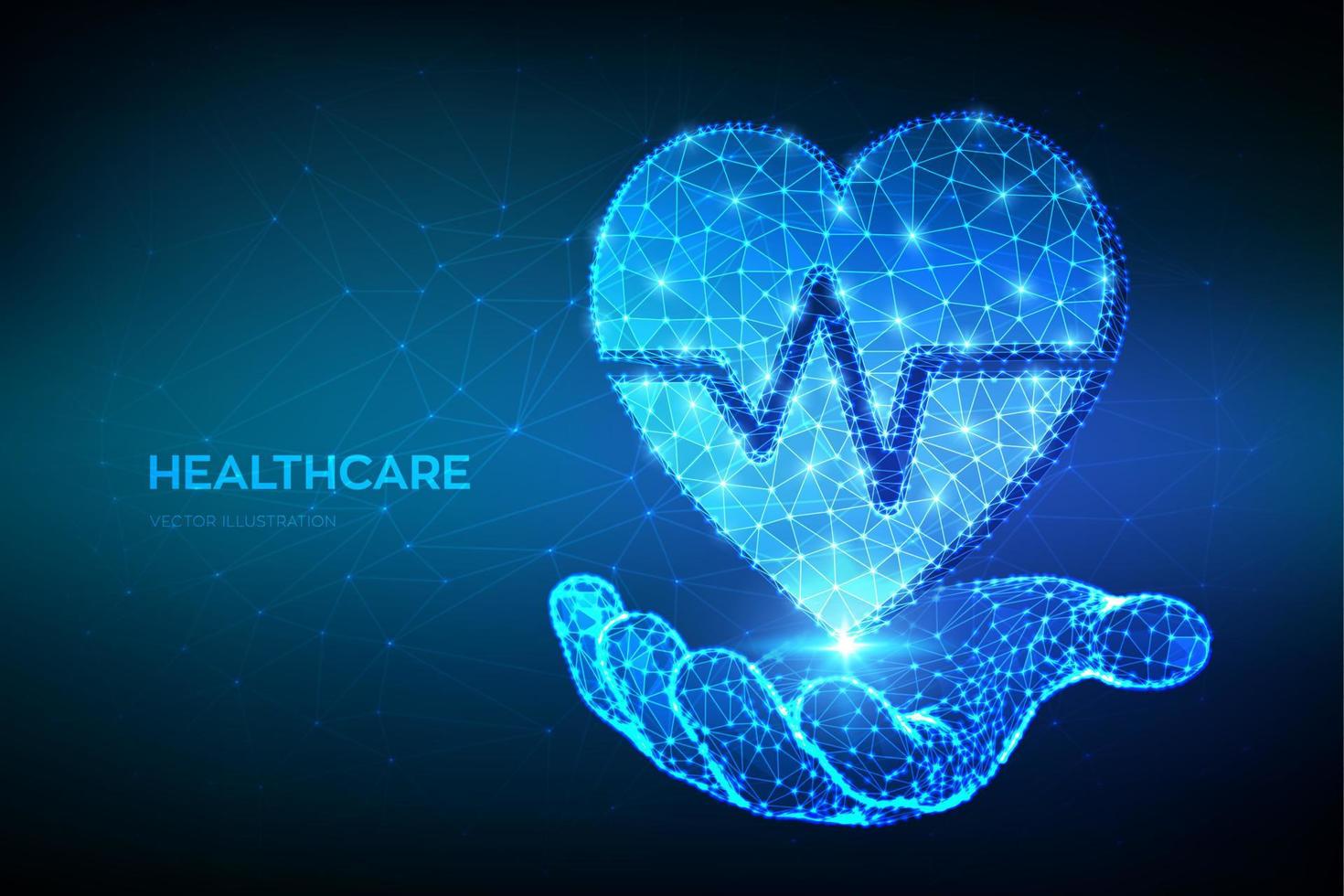 concept de soins de santé, de médecine et de cardiologie. icône de coeur avec la ligne de battement de coeur à disposition. coeur polygonal bas abstrait avec ligne ecg - symbole des soins médicaux, service d'urgence. illustration vectorielle. vecteur