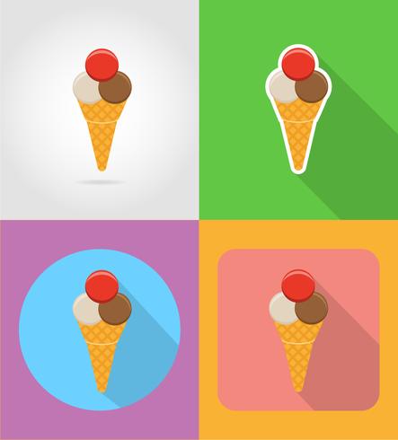 icônes plat fast food de crème glacée avec l&#39;illustration vectorielle ombre vecteur