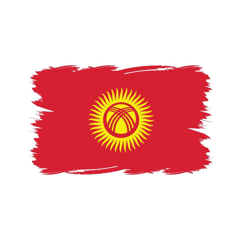 drapeau du Kirghizistan avec pinceau aquarelle vecteur