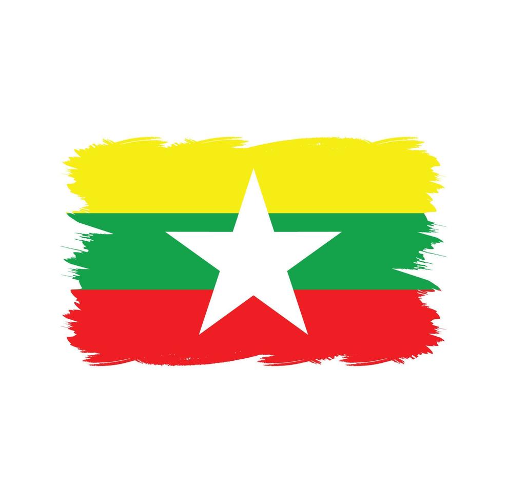drapeau du Myanmar avec pinceau aquarelle vecteur